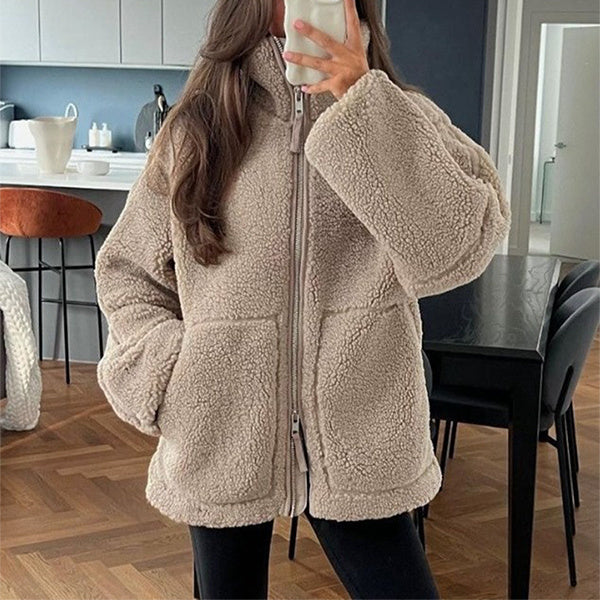 Manteau Zippé à Revers en Polaire