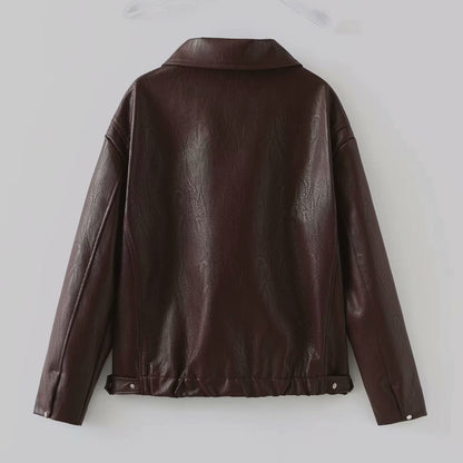 Veste Cuir Zippée à Revers